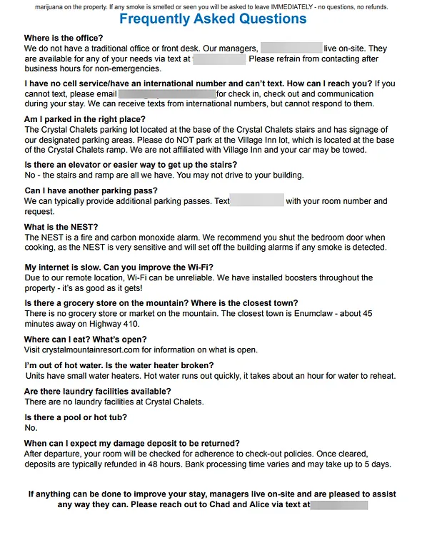Crystal Chalets terms and conditions page 2